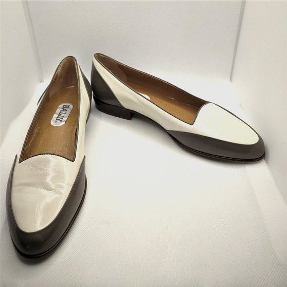 Bally Shoes - Vintage Bally Two Toned Cream & Gray Leather Flats